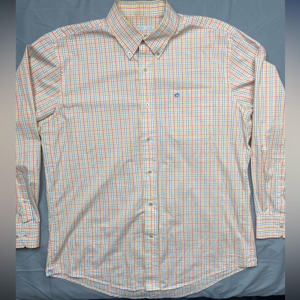 Southern Tide Men’s Check Button-Down Shirt Size L – Pastel Plaid, Classic Fit